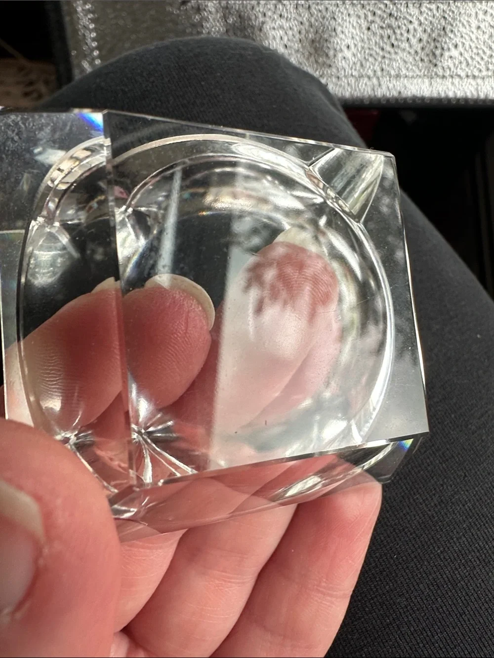 Cut Crystal Square Glass Ashtray / trinket dish small - Clear Finish